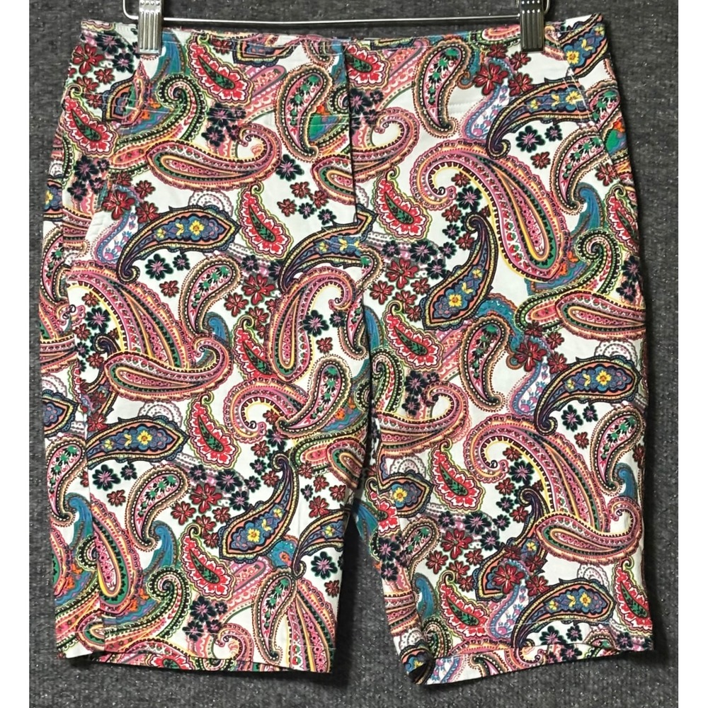 IZOD Golf Women 4 Shorts Multi-Color Paisley Bermuda Stretch Rayon‎ Blend
